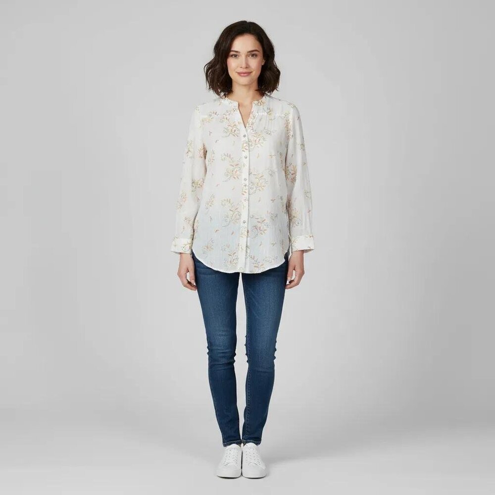 Figs and Flower Women's White Embroidered Floral Long Sleeve Blouse Size Small - Picture 1 of 14